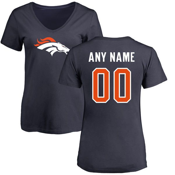 Women Denver Broncos NFL Pro Line Navy Custom Name and Number Logo Slim Fit T-Shirt->nfl t-shirts->Sports Accessory